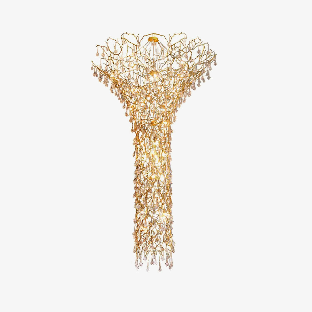 Tree branch staircase chandelier with organic sculptural form