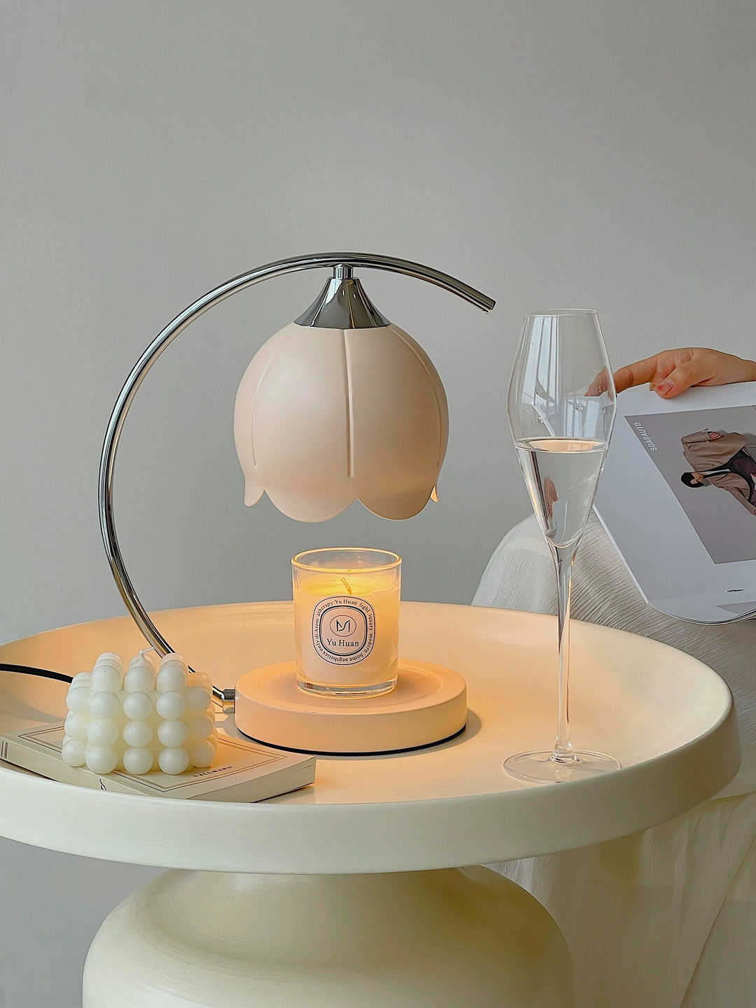 Tulip Candle Warmer Table Lamp with white lampshade