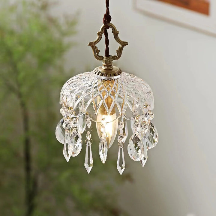 Vintage Brass Crystal Pendant Lamp