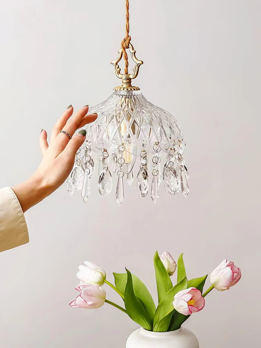 Vintage Brass Crystal Pendant Lamp