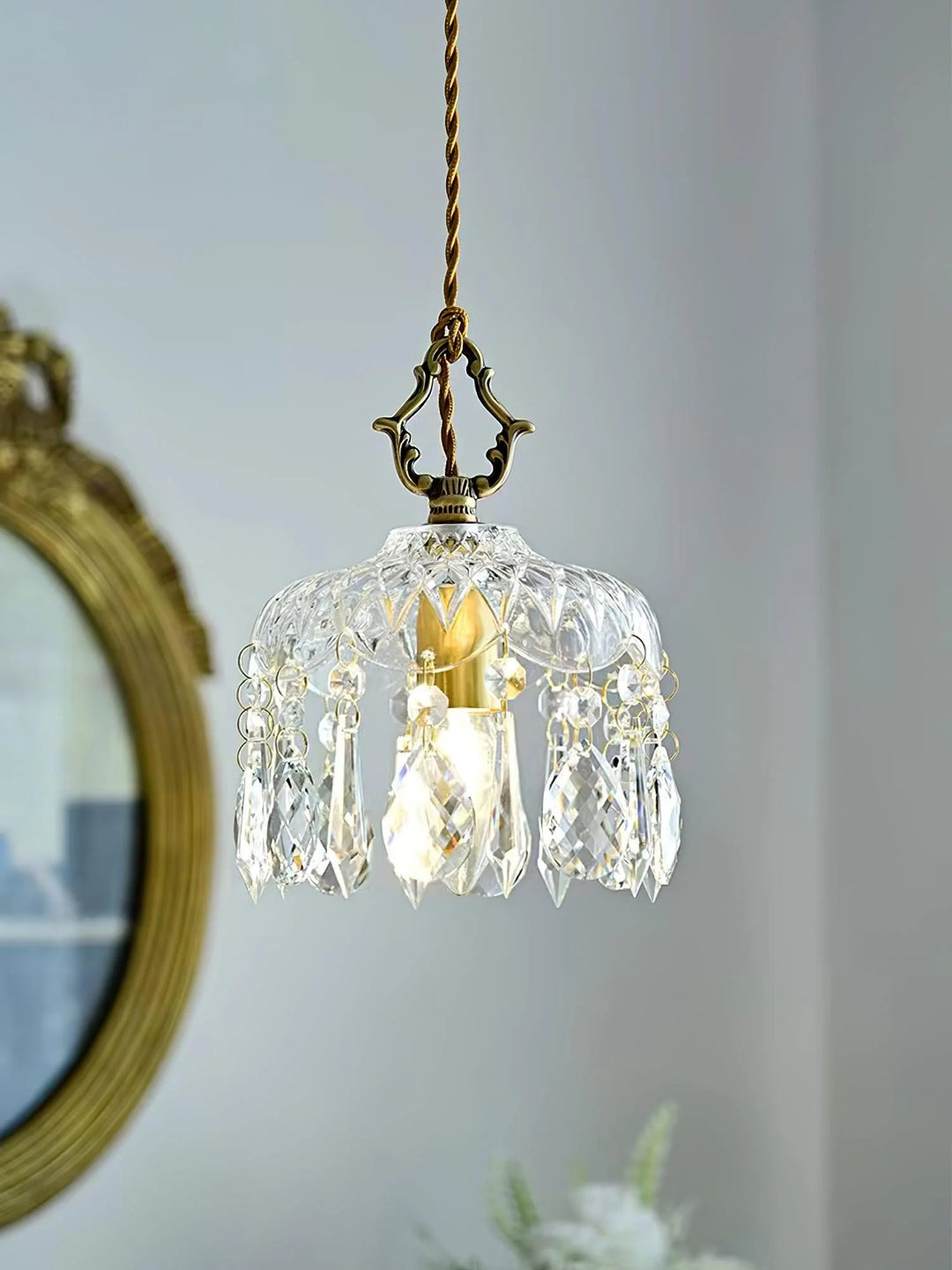 Vintage Brass Crystal Pendant Lamp