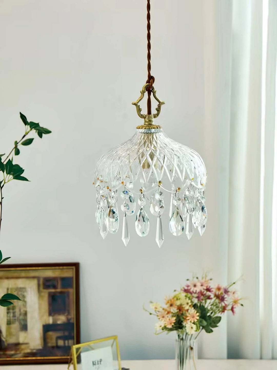 Vintage Brass Crystal Pendant Lamp