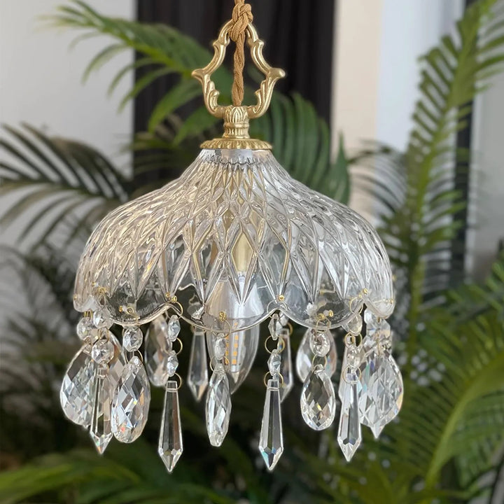 Vintage Brass Crystal Pendant Lamp 10