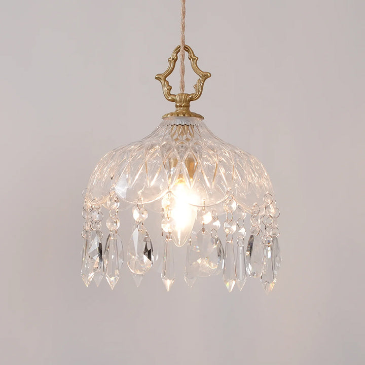 Vintage Brass Crystal Pendant Lamp 12