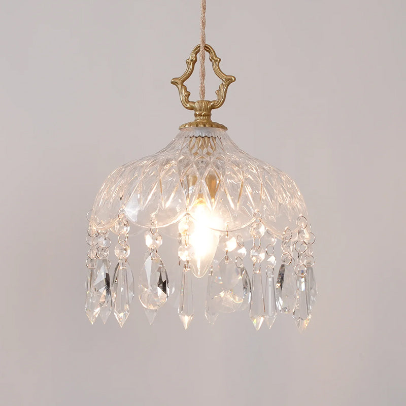 Vintage Brass Crystal Pendant Lamp 13