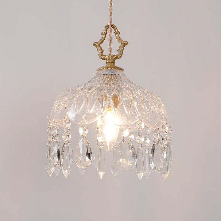 Vintage Brass Crystal Pendant Lamp 13