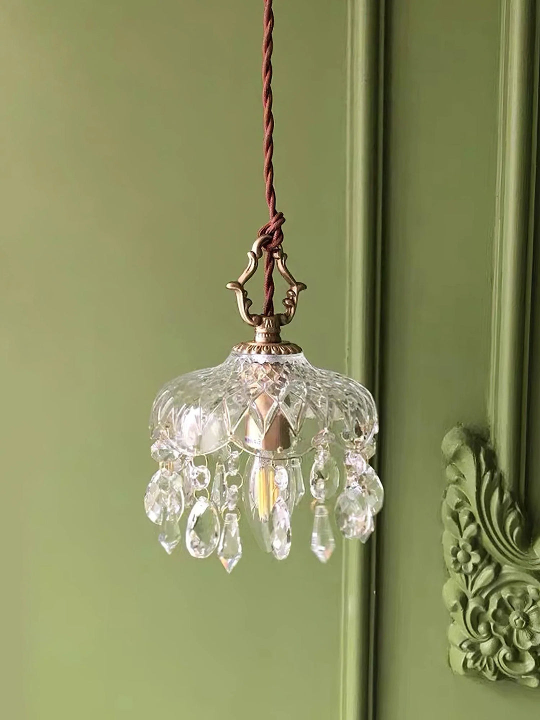 Vintage Brass Crystal Pendant Lamp 7