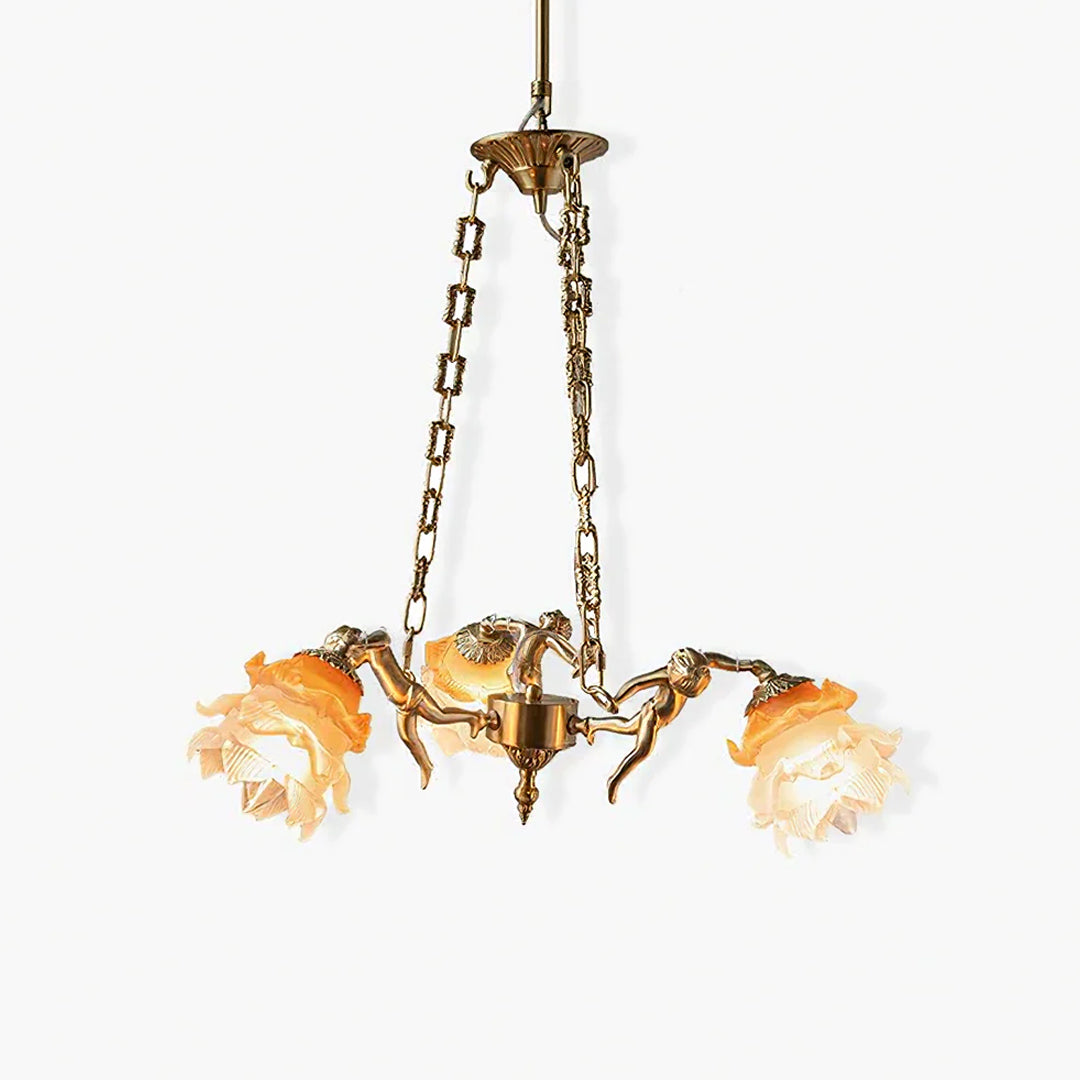 Vintage Brass Lotus Chandelier 5