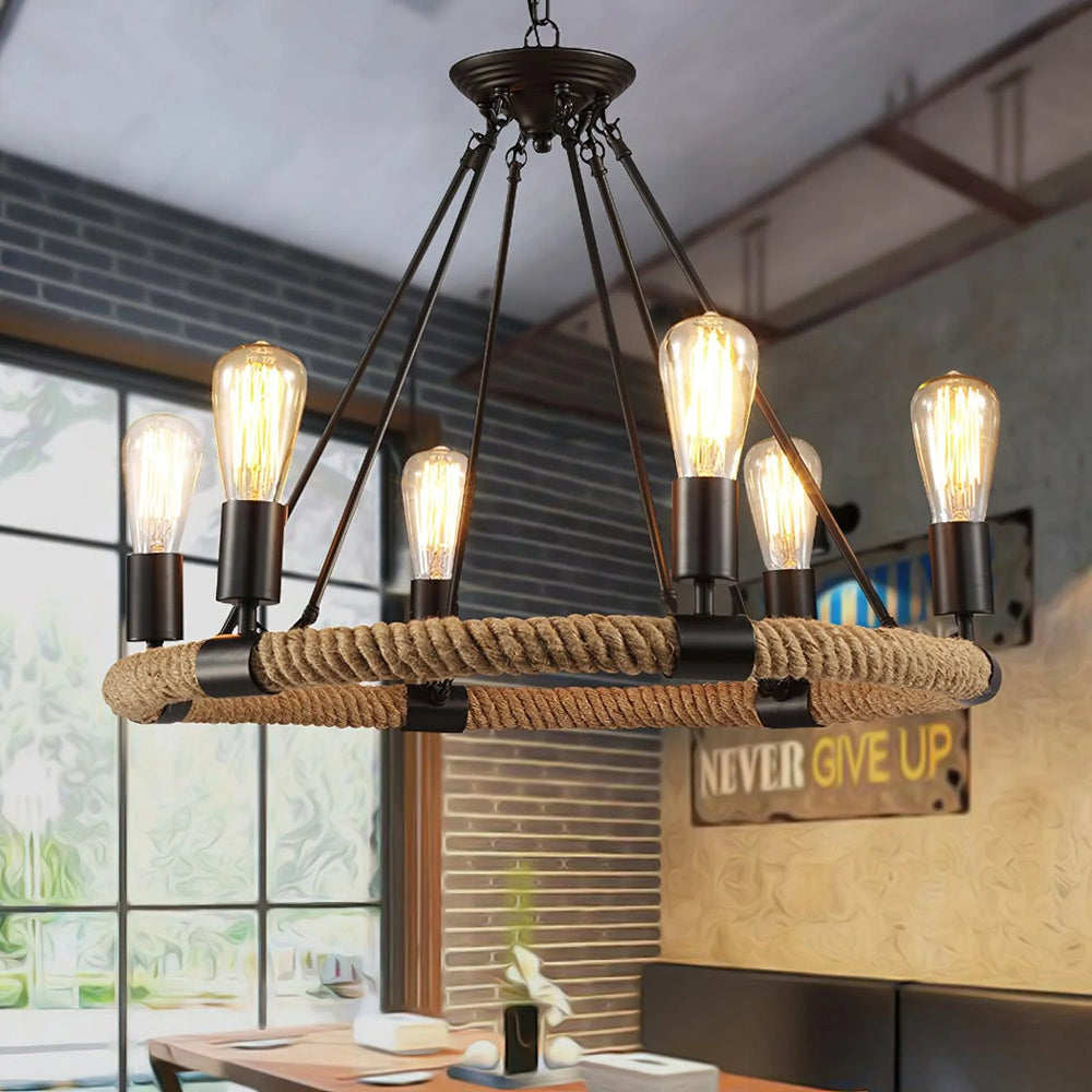 Vintage Circular Hemp Rope Chandelier 15