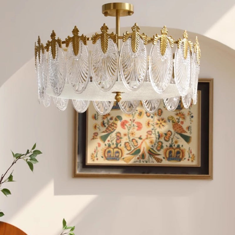 Vintage Glass Leaf Round Chandelier 8