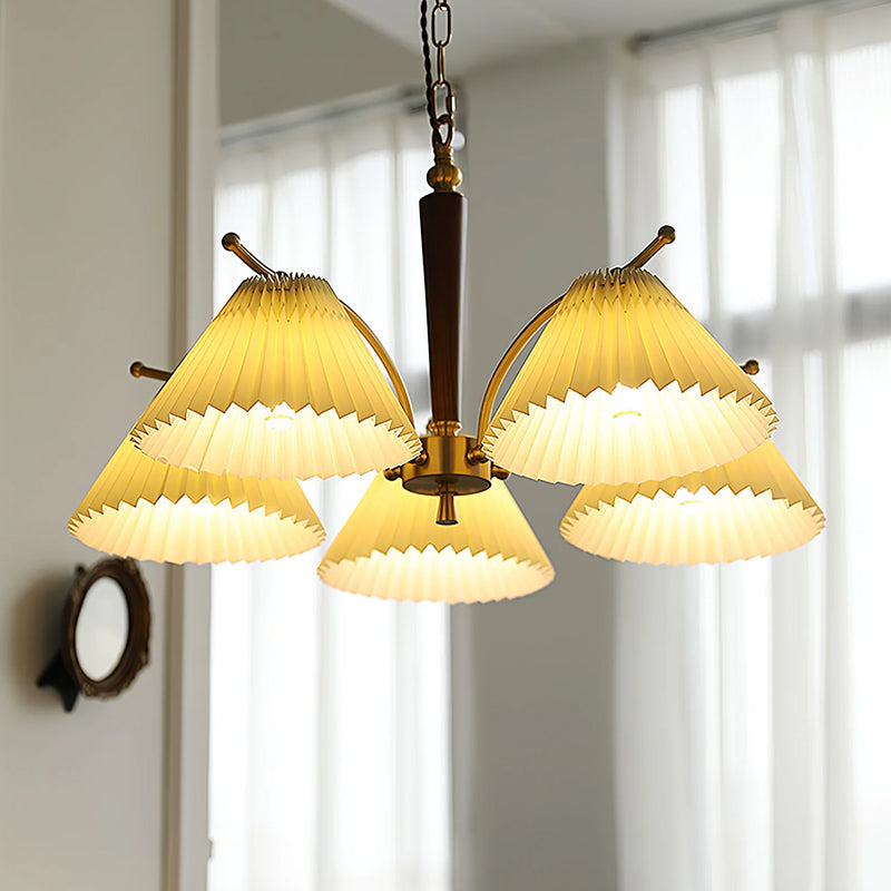 Vintage Pleated Chandelier with pleated lampshades, adding elegance and charm to any vintage-inspired room.