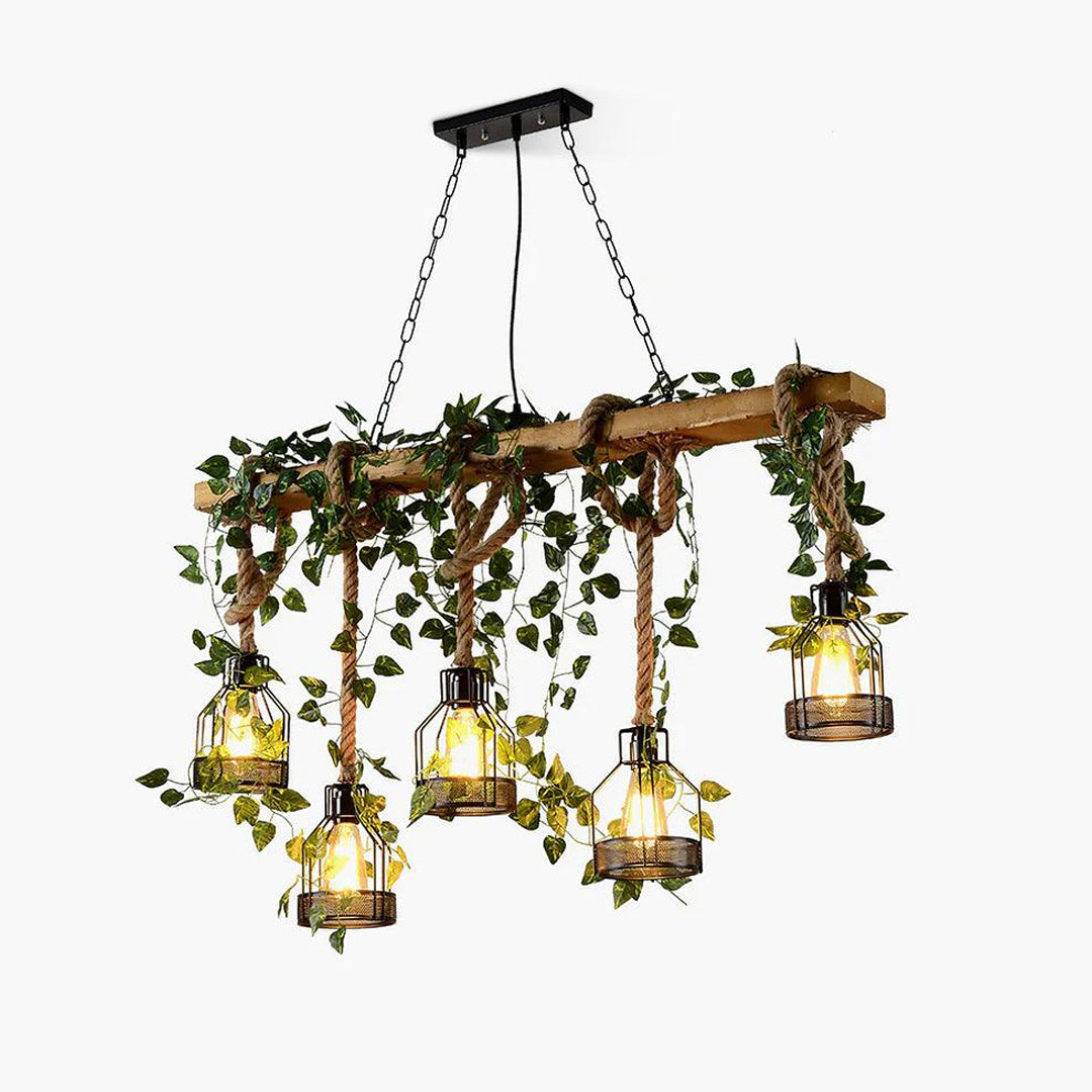 Vintage Wood Green Chandelier 4