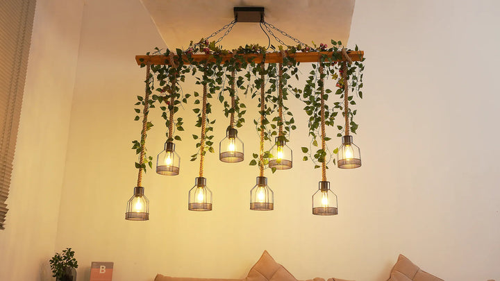 Vintage Wood Green Chandelier New 8