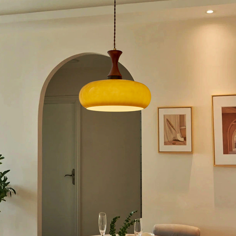 Walnut Bauhaus Pendant Light in living room