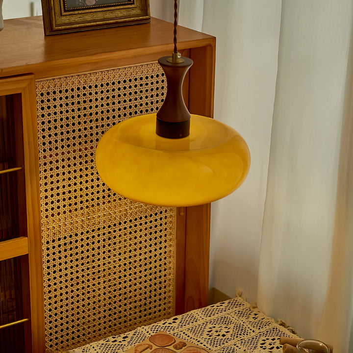 Walnut Bauhaus Pendant Light in room