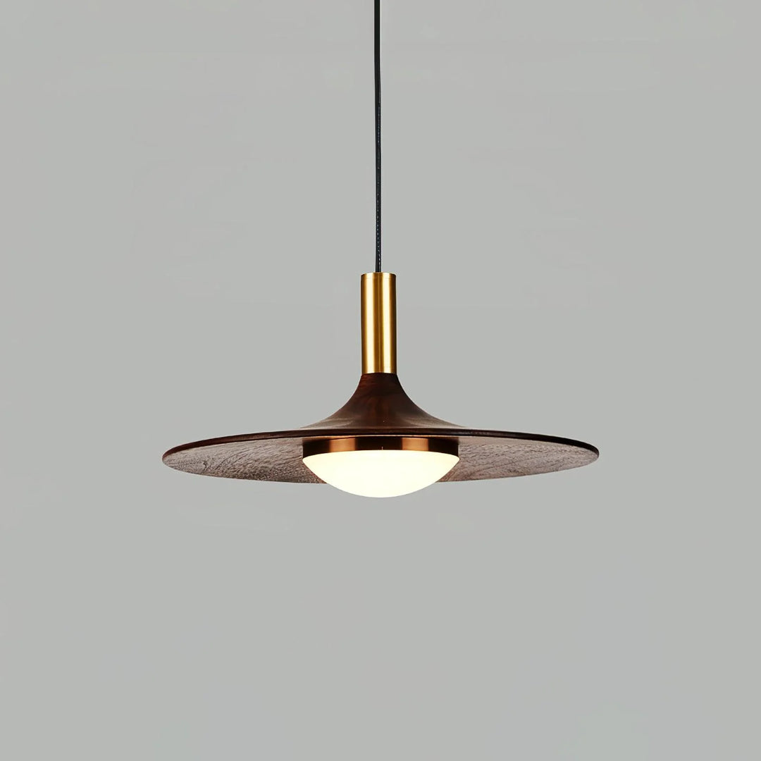 Walnut Wood Dish LED Pendant Light 15