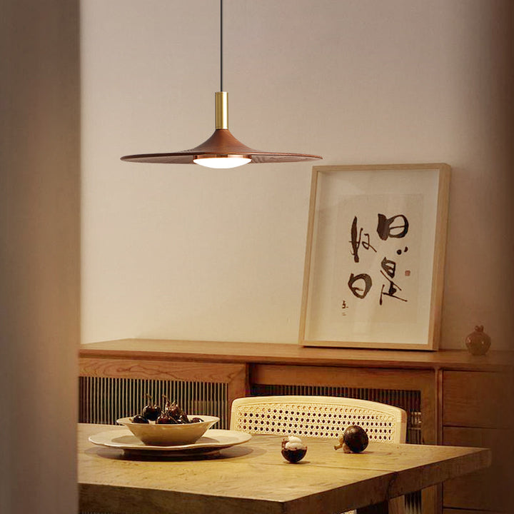 Walnut Wood Dish LED Pendant Light 2