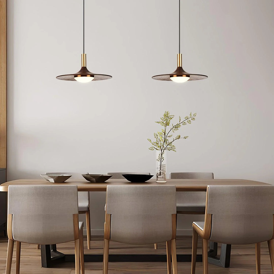 Walnut Wood Dish LED Pendant Light 3