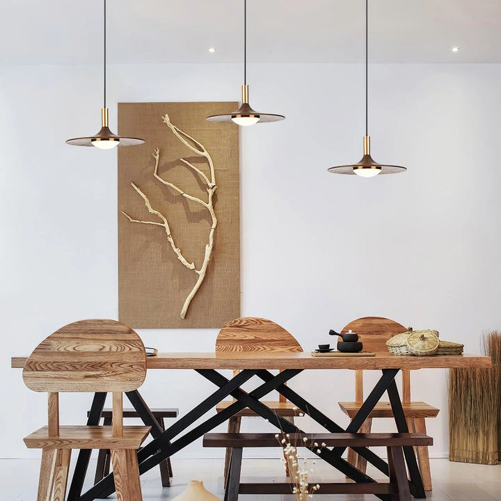 Walnut Wood Dish LED Pendant Light 4