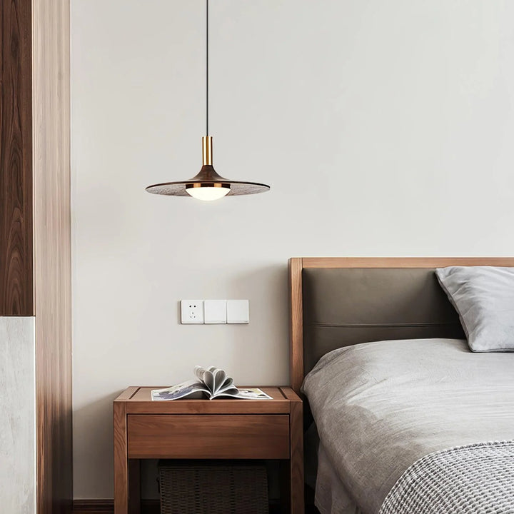 Walnut Wood Dish LED Pendant Light 7