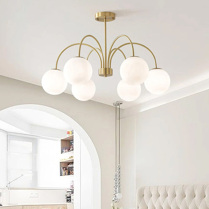 White Glass Orb Chandelier 16