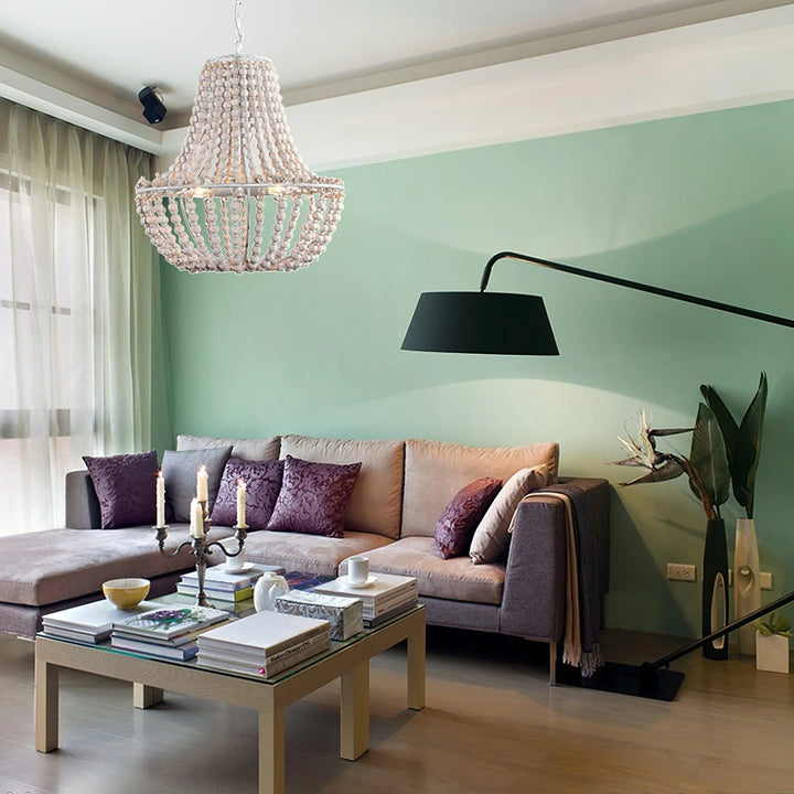 Wood Bead Chandelier in the livingroom