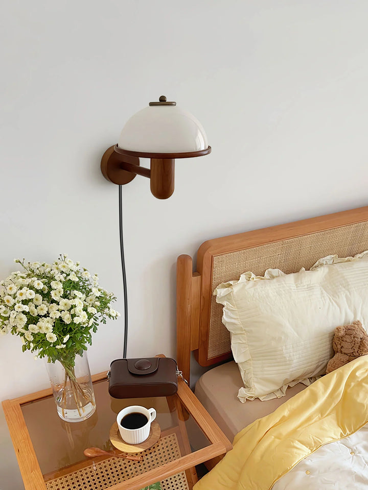 Wood Mushroom Wall Lamp in bedroom