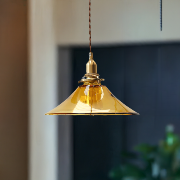 close up of Amber Glass Pendant Light