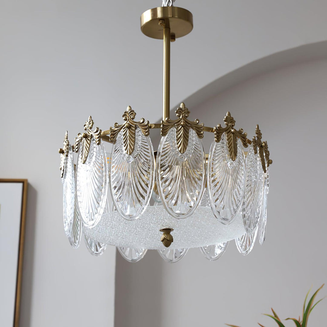 Vintage Glass Leaf Round Chandelier 22