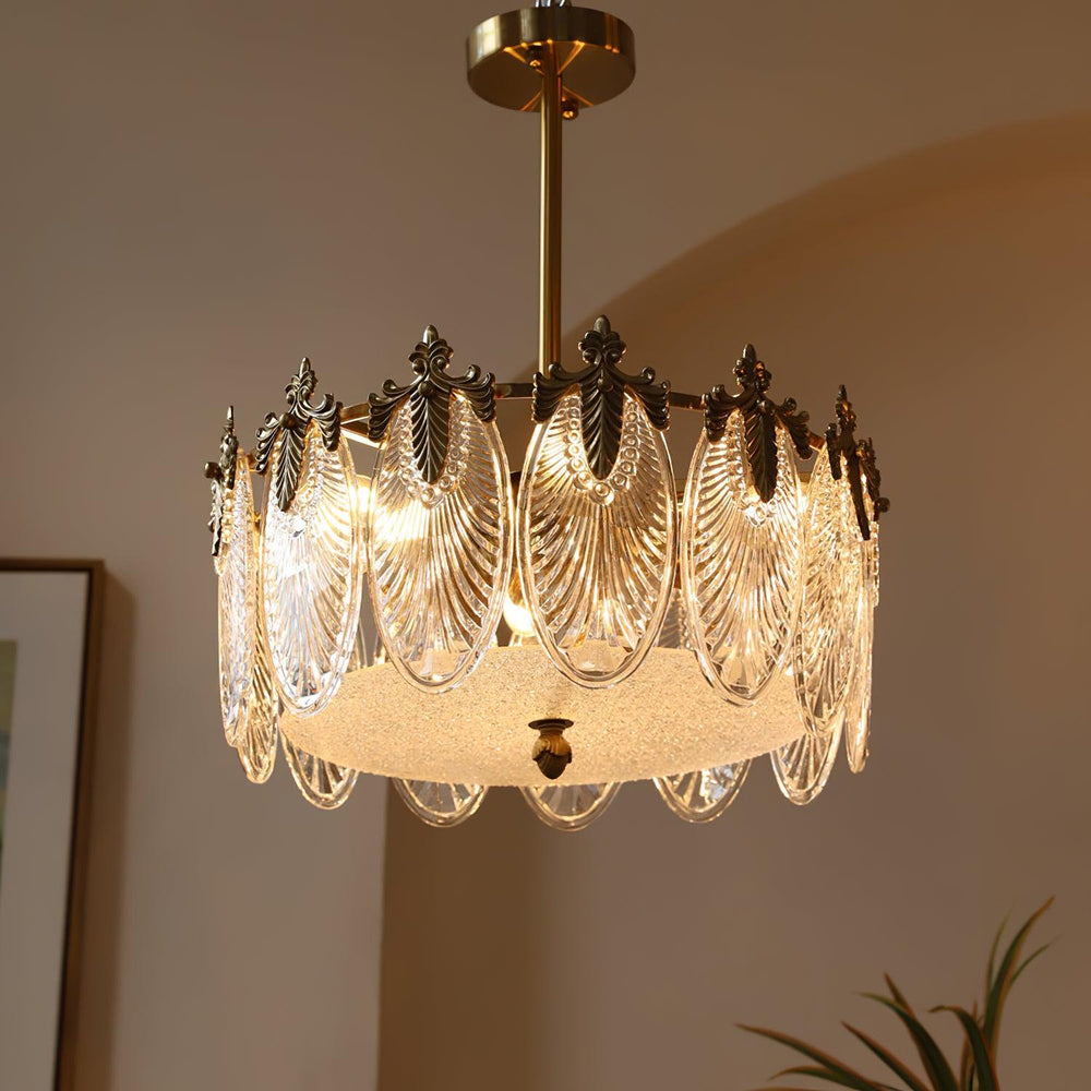 Vintage Glass Leaf Round Chandelier 23