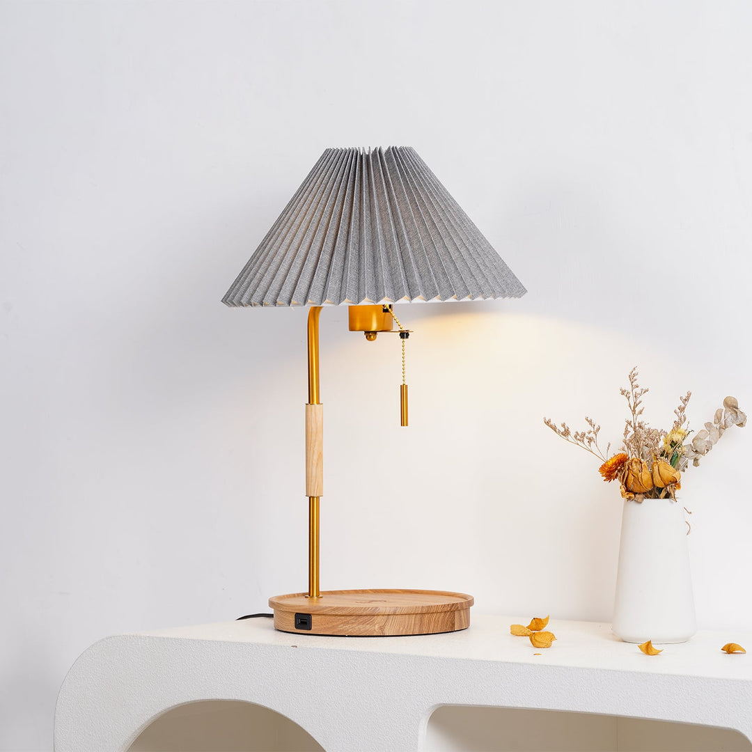 Wooden_Retro_Table_Lamp_with gray lamp shade